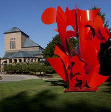 red metal sculpture on north campus